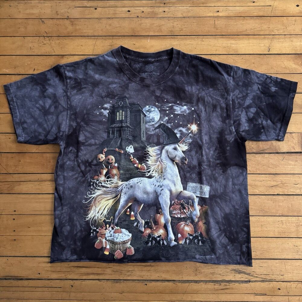 The Mountain Halloween Unicorn Witch Hat Wizard T Shirt Black Tie Dye Size As Is